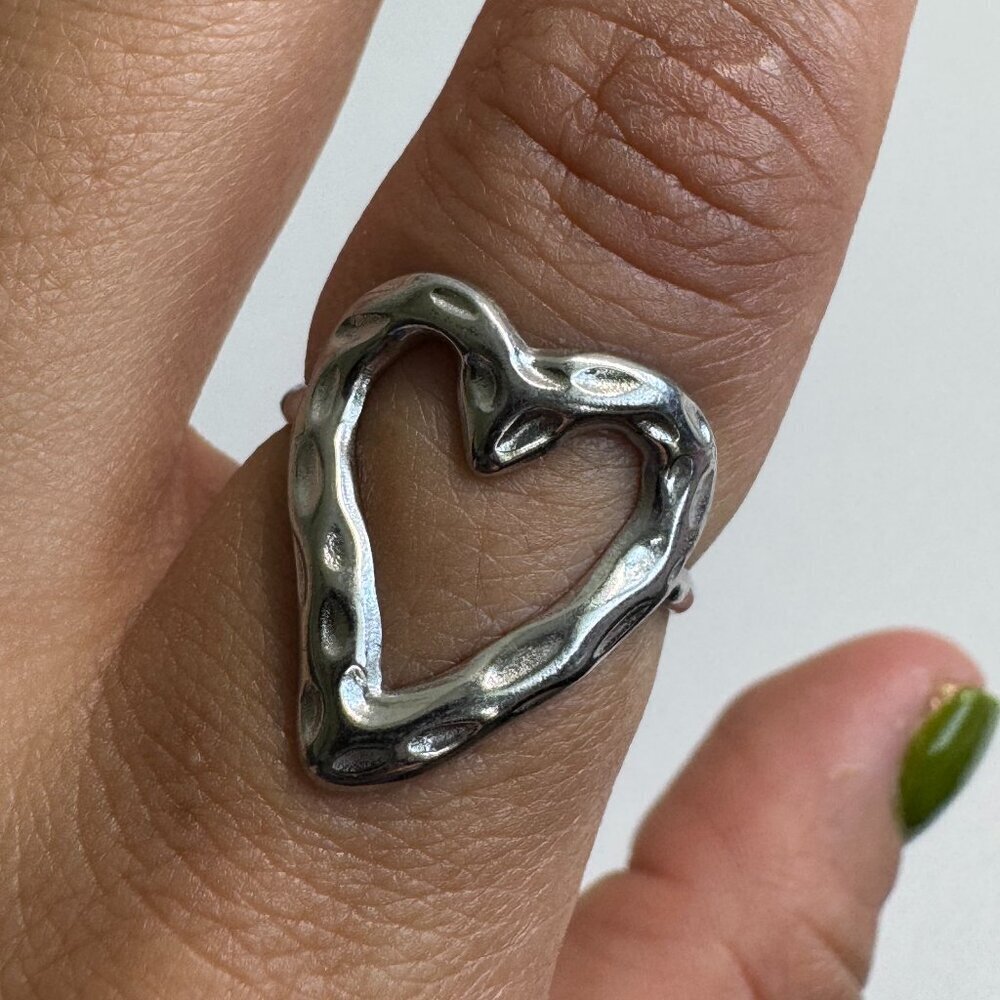 Stainless Steel Molten Heart Ring